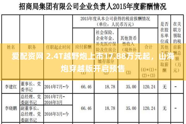 爱配资网 2.4T越野炮上市17.88万元起，山海炮穿越版开启预售